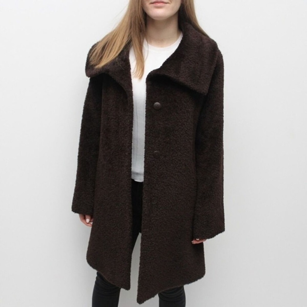 Fleurette Black Alpaca Wool Blend Teddy Coat Womens Size 14